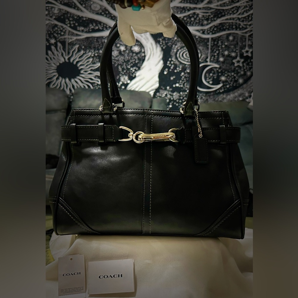 Vintage Y2K Coach tote handbag Black Leather Satchel shoulder bag - Picture 9 of 17